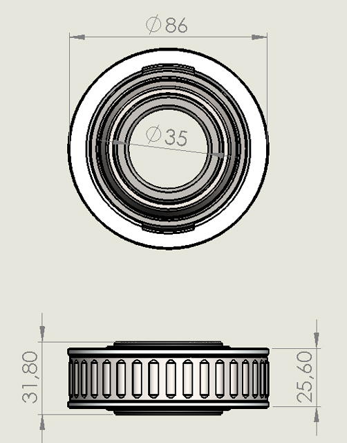 Dimensões de ROLAMENTO TRANSOM (COMPLETO) COLARINHO INOX, FLANGE ALUMÍN SX;DP-S;ALPHA;BRAVO I;II;III