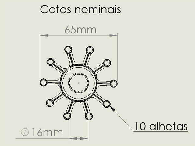 Dimensões de ROTOR B.DÁGUA EIXO16mm 65-76mm 10 ALH MERCRUISER 4.2;MTU;CAT;MAN;MB (ESTRIADO)