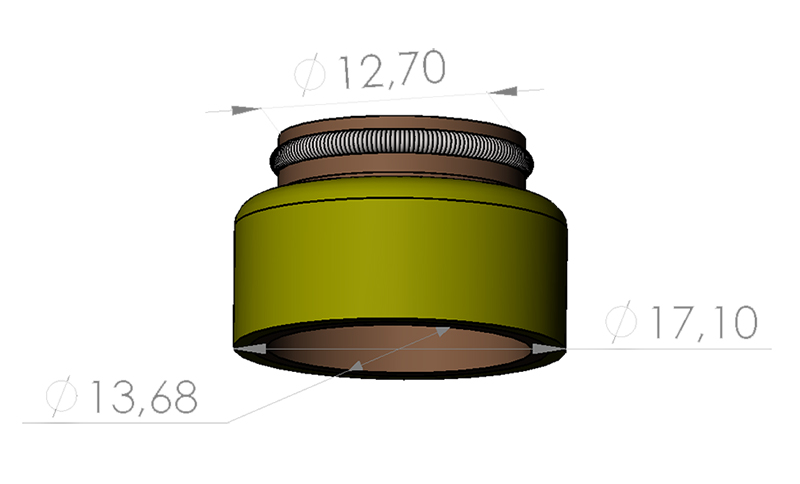 Dimensões de RETENTOR VALVULA 4.3;5.0;5.7;6.2 V8 GM (NC;LK) (HASTE A˜8,7MM) MERCRUISER (V6=12) (V8=16)