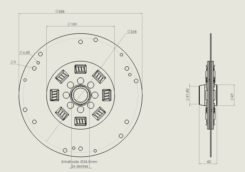 Dimensões de DISCO ACOPLAMENTO ENTALHADO FINO 08 MOLAS D40;41; 42;43;44;300,VP229(I)