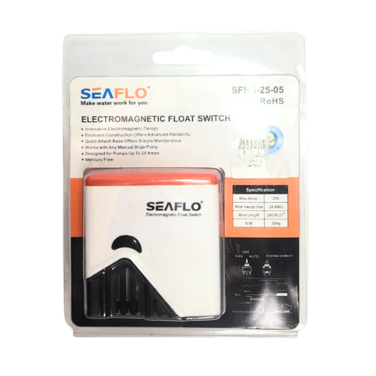 AUTOMÁTICO BOMBA PORÃO 25A SEAFLO (BOIA ELETRO MAGNÉTICA)