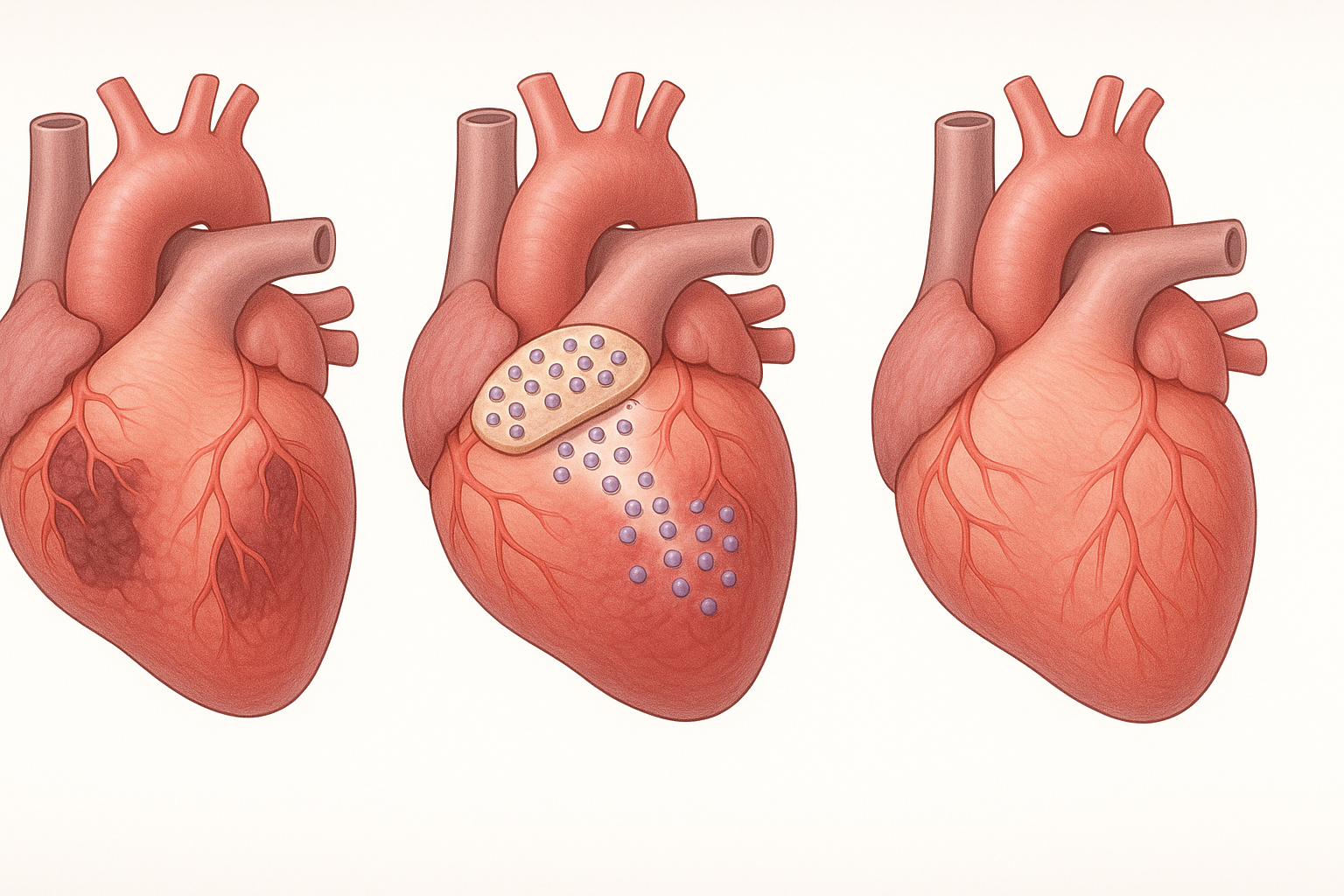 Magnified view of a stem cell patch showing cells embedded in supportive scaffold