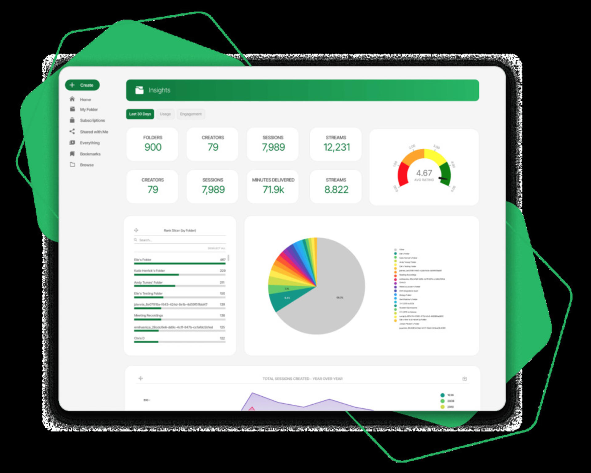 Creator desk with organized inspiration library dashboard