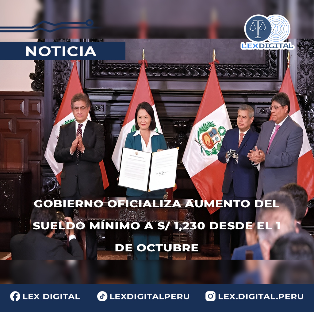 Gobierno oficializa aumento del sueldo mínimo a S/ 1,230 desde el 1 de octubre