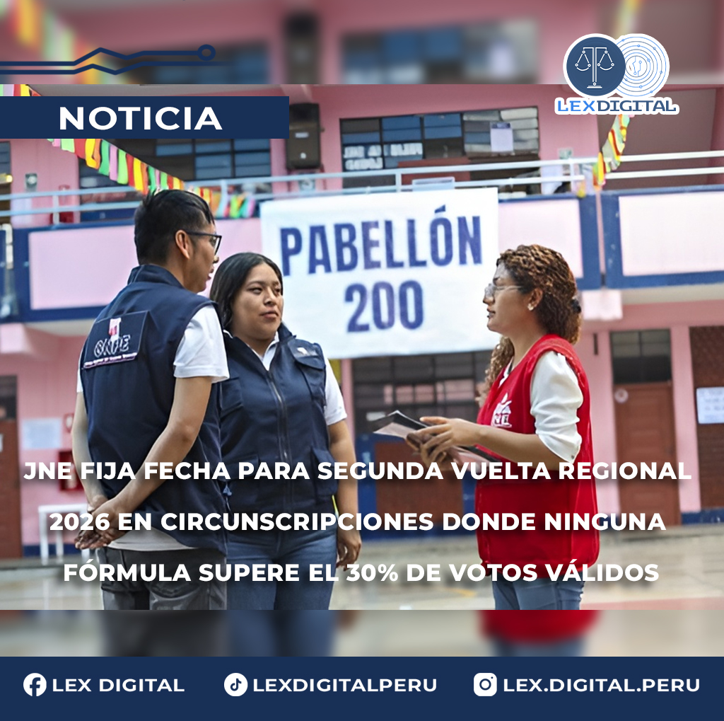 JNE fija el 6 de diciembre para la segunda vuelta regional 2026