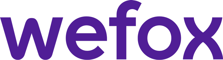 Blauvioletter Schriftzug des Wortes "wefox" auf weißem Hintergrund.