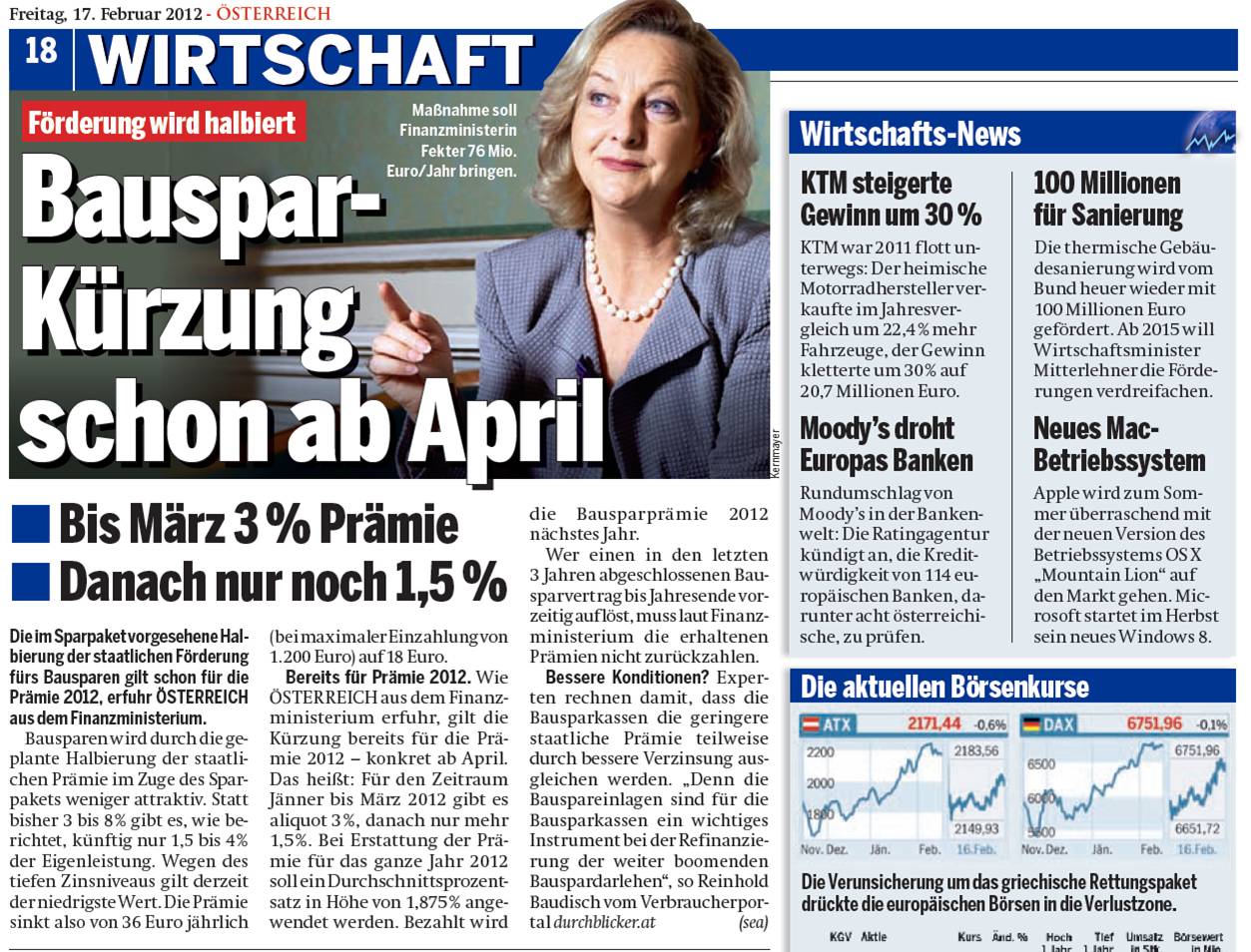 Österreich - Bausparkürzung schon ab April