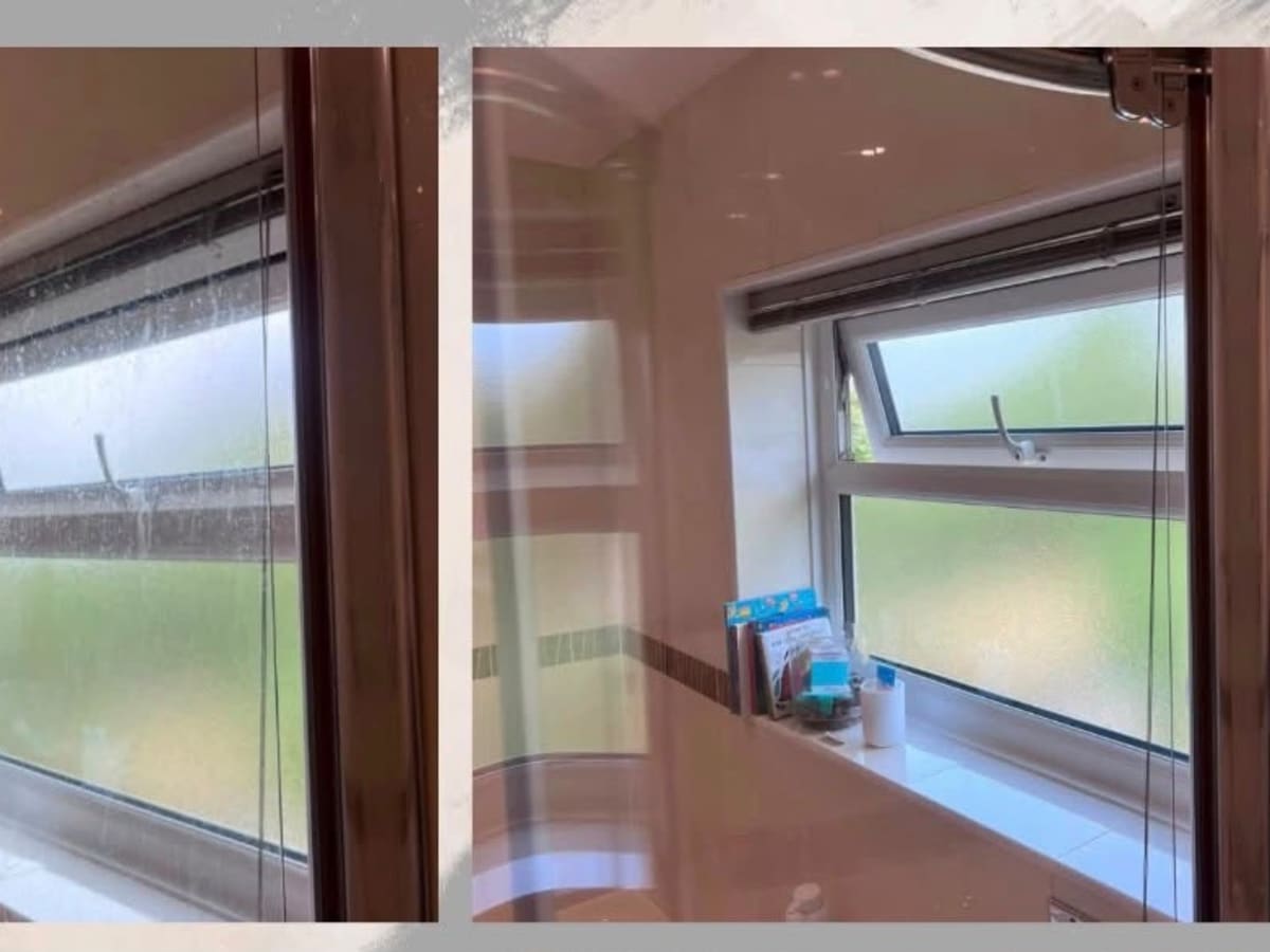Before and after bathroom window glass cleaning