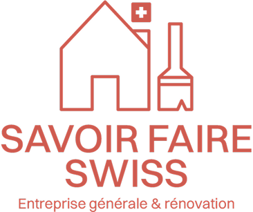 Symbole Savoir Faire Swiss sur fond bleu clair.