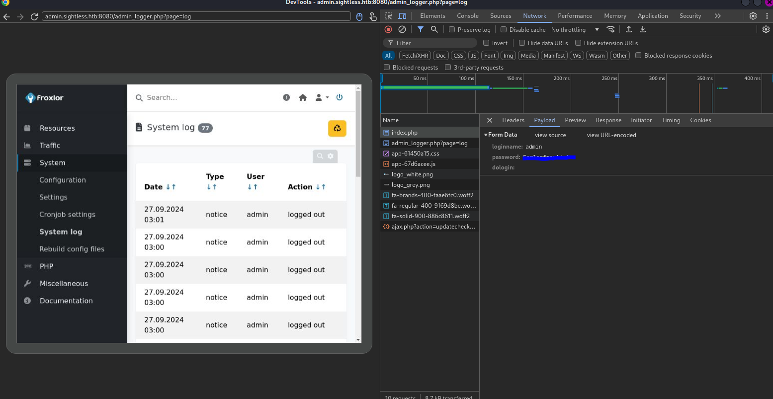 Froxlor login intercept
