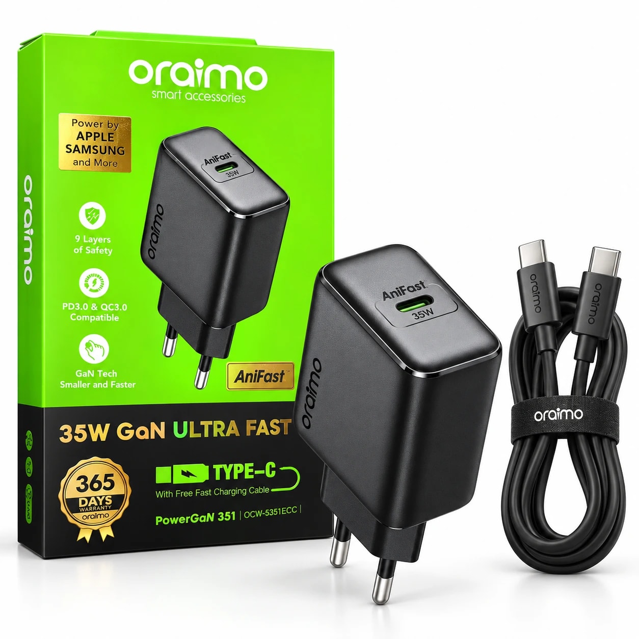 Chargeur Oraimo PowerGaN 351 35W GaN USB-C (OCW-5351ECC)