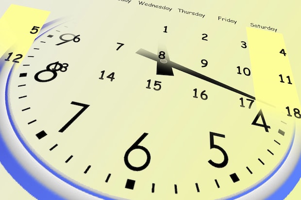 A graphic of a clock and calendar used for weight loss medication dosage scheduling. 