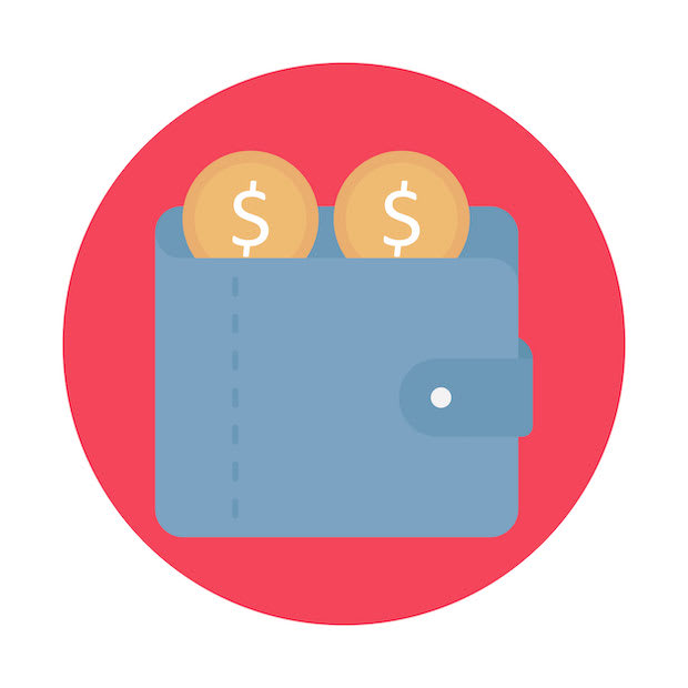 A graphic of a wallet with two coins.