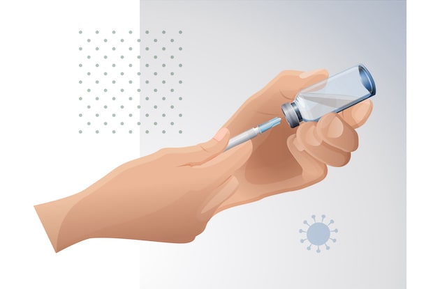 A graphic of two hands drawing a syringe of liraglutide. 
