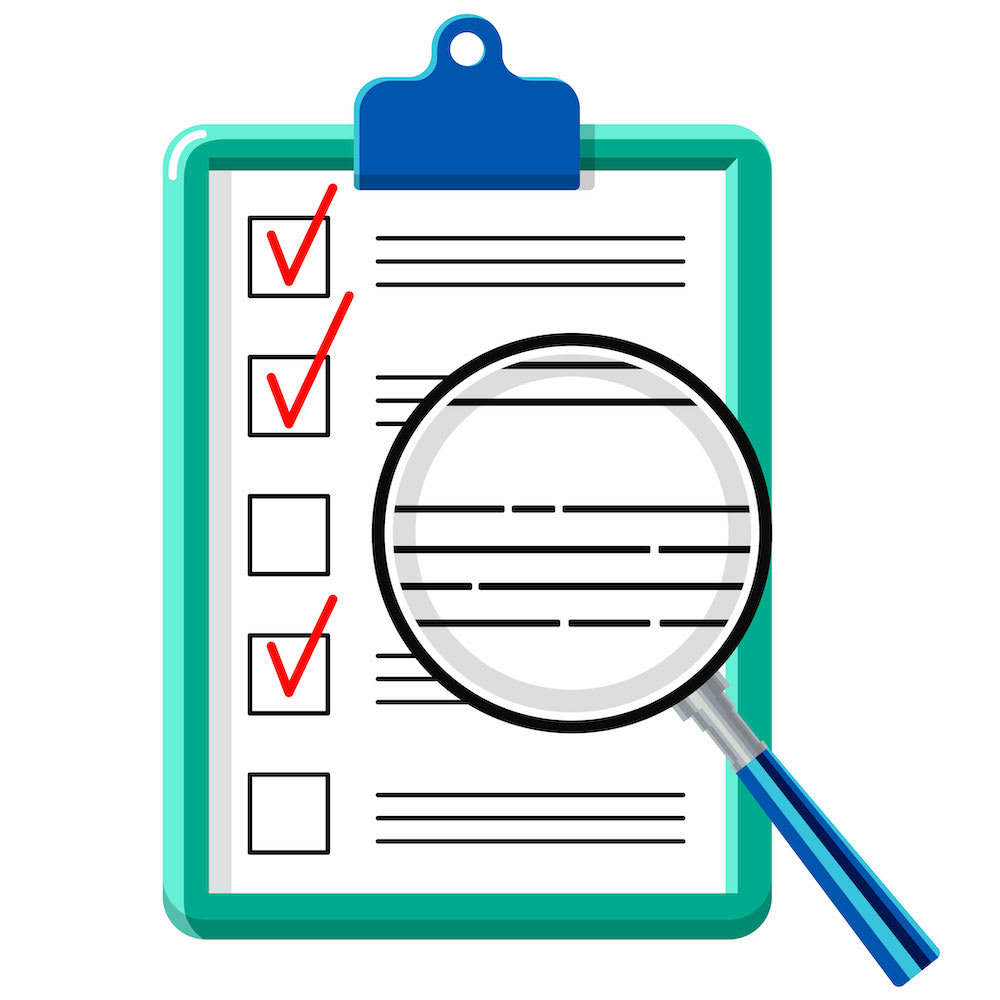 Graphic of a checklist and magnifying glass
