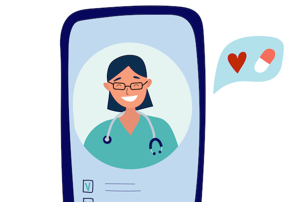 An animated graphic of a medical provider on a mobile screen.