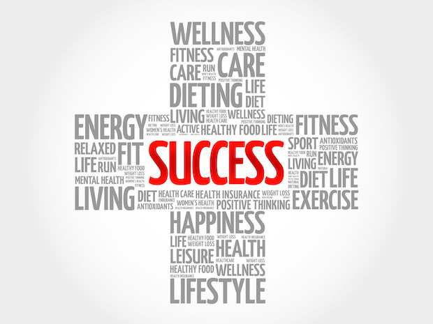 A graphic of a word cluster in a health cross shape. Success is centered and bolded in red.