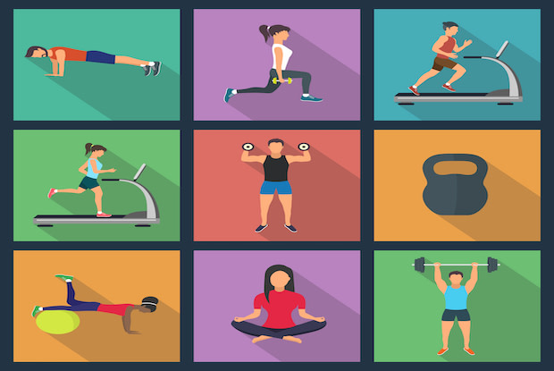 An animated graphic of various people exercising on a grid who have identified the best weight loss solutions.