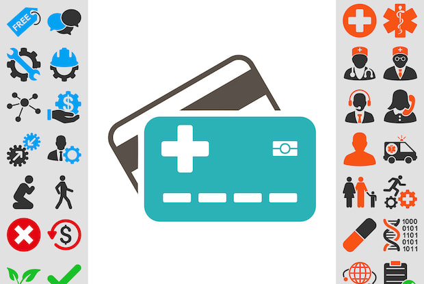 A graphic of a medical discount card flanked by medical bonus icons.