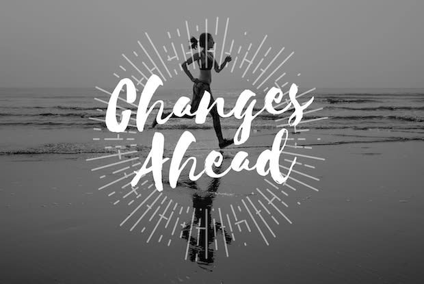 A graphic of the words “changes ahead” and a woman running on the beach. 