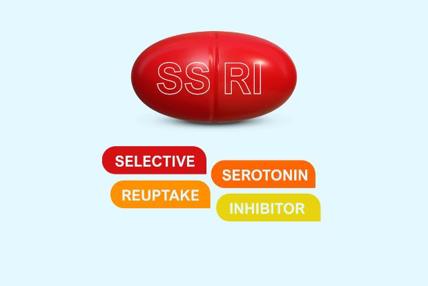 SSRI tablet with selective serotonin reuptake inhibitor text underneath
