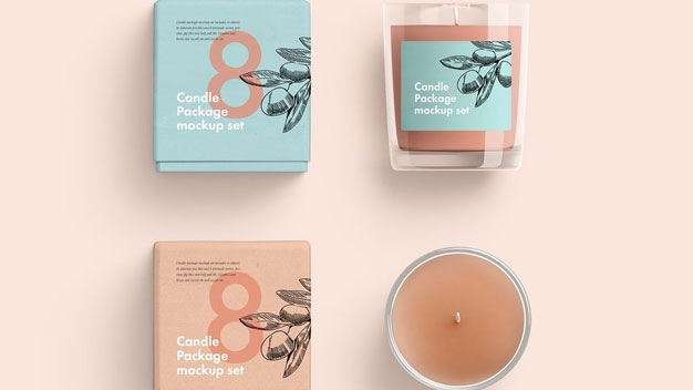 Candle Glass and Box Packaging Mockup