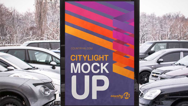 Shopping Mall Parking Lot Billboard Poster PSD Mockup