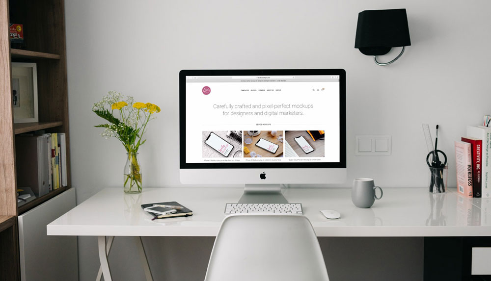 iMac Mockup On A White Table