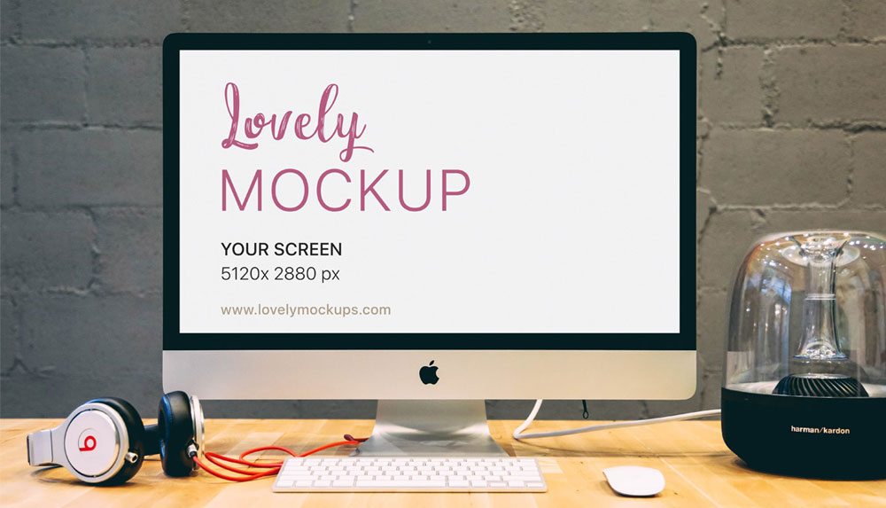iMac Mockup With Harman Kardon Speaker