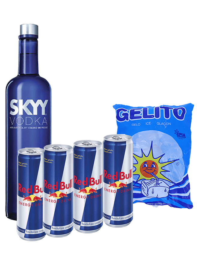 Pack Vodka Skyy + 4 Redbull + Gelo