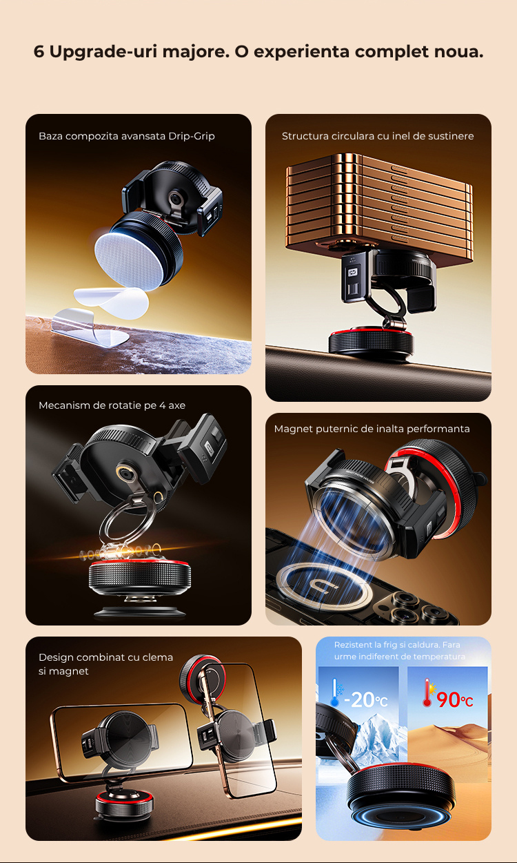 Suport auto universal Kaylia nano gel prezentare infografic 2