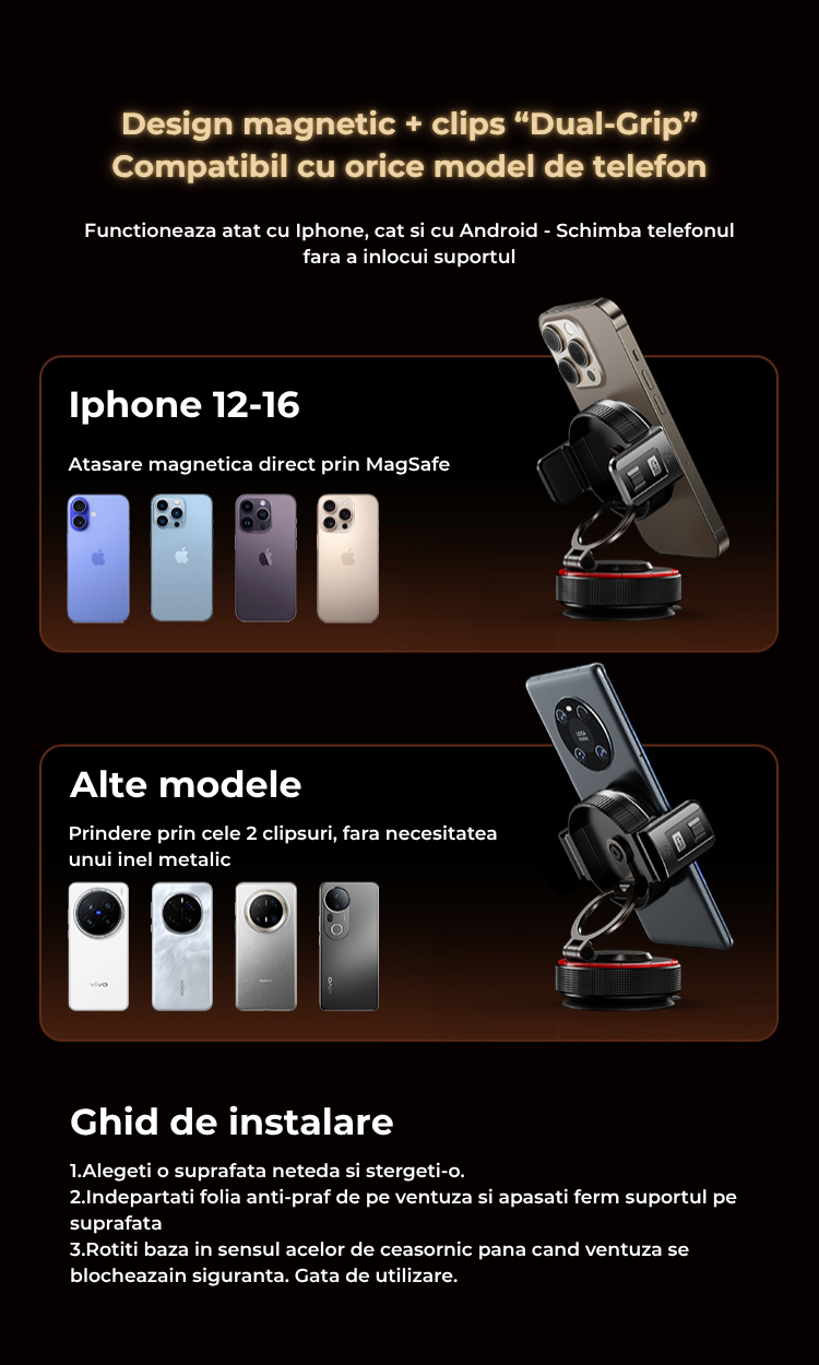Suport auto universal Kaylia nano gel prezentare infografic 5
