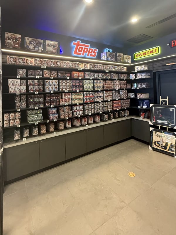 Topps and Panini wax wall at Mo Bamba Cards & Collectibles