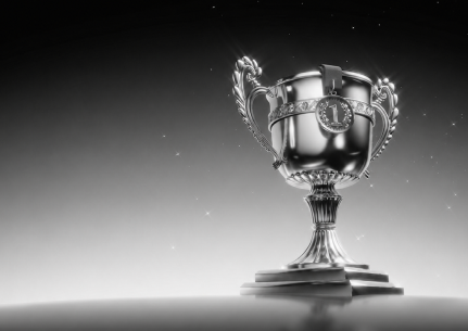 Silver trophy on a minimal backdrop