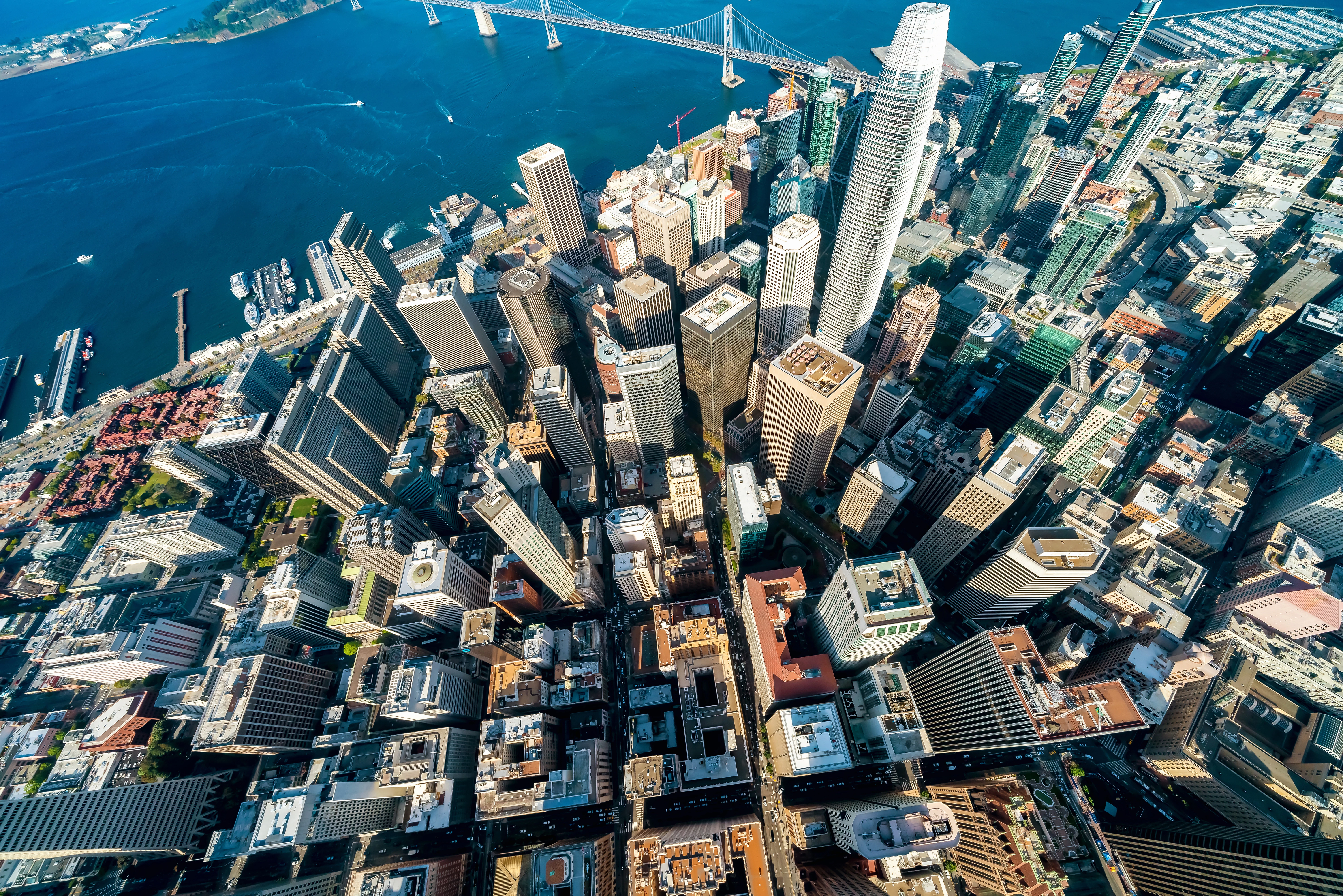 Modern urban skyline with architectural bridge