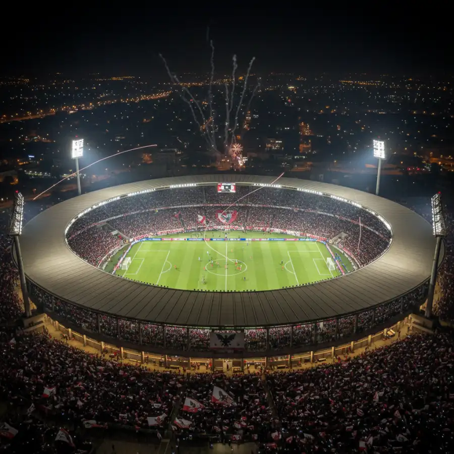 Al Ahly SC team members standing together on the field, celebrating a recent win with their arms around each other.