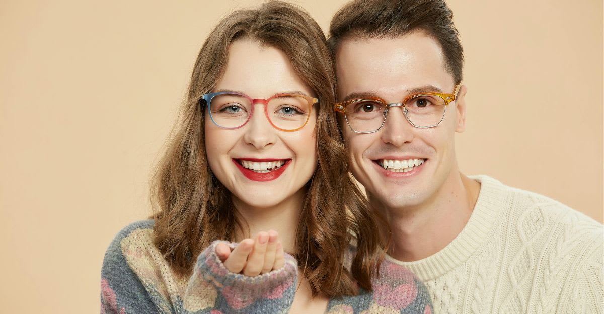 Couple poses for a studio photo