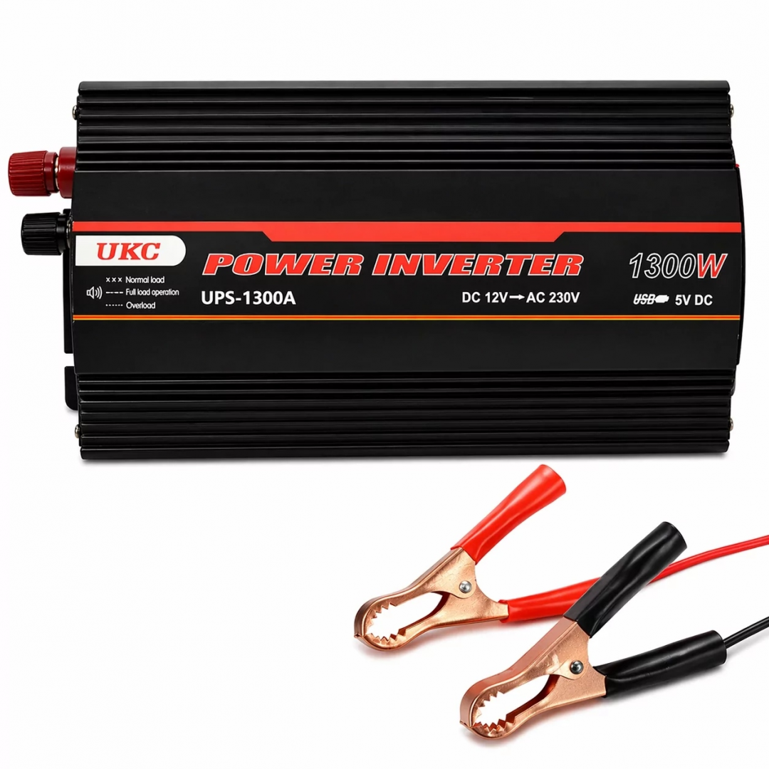 Безперебійник / Перетворювач напруги UKC UPS-1300A 12V → 230V, 1300W, зарядка АКБ, USB