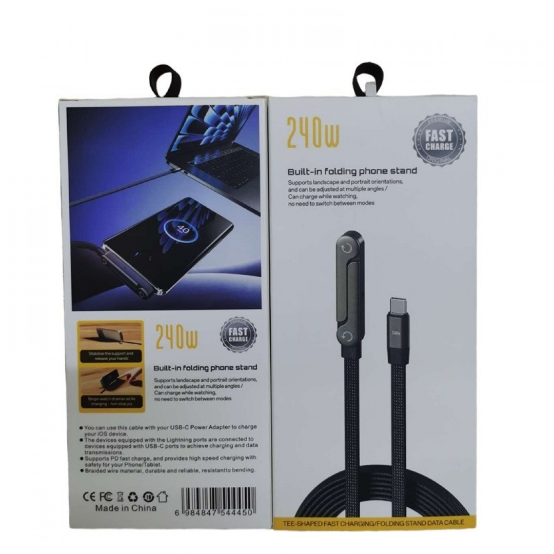 Кабель USB-Type-C 2-в-1, 65 Вт, 6 А, 1,2 м, з підставкою для смартфона, YX-1 — 2