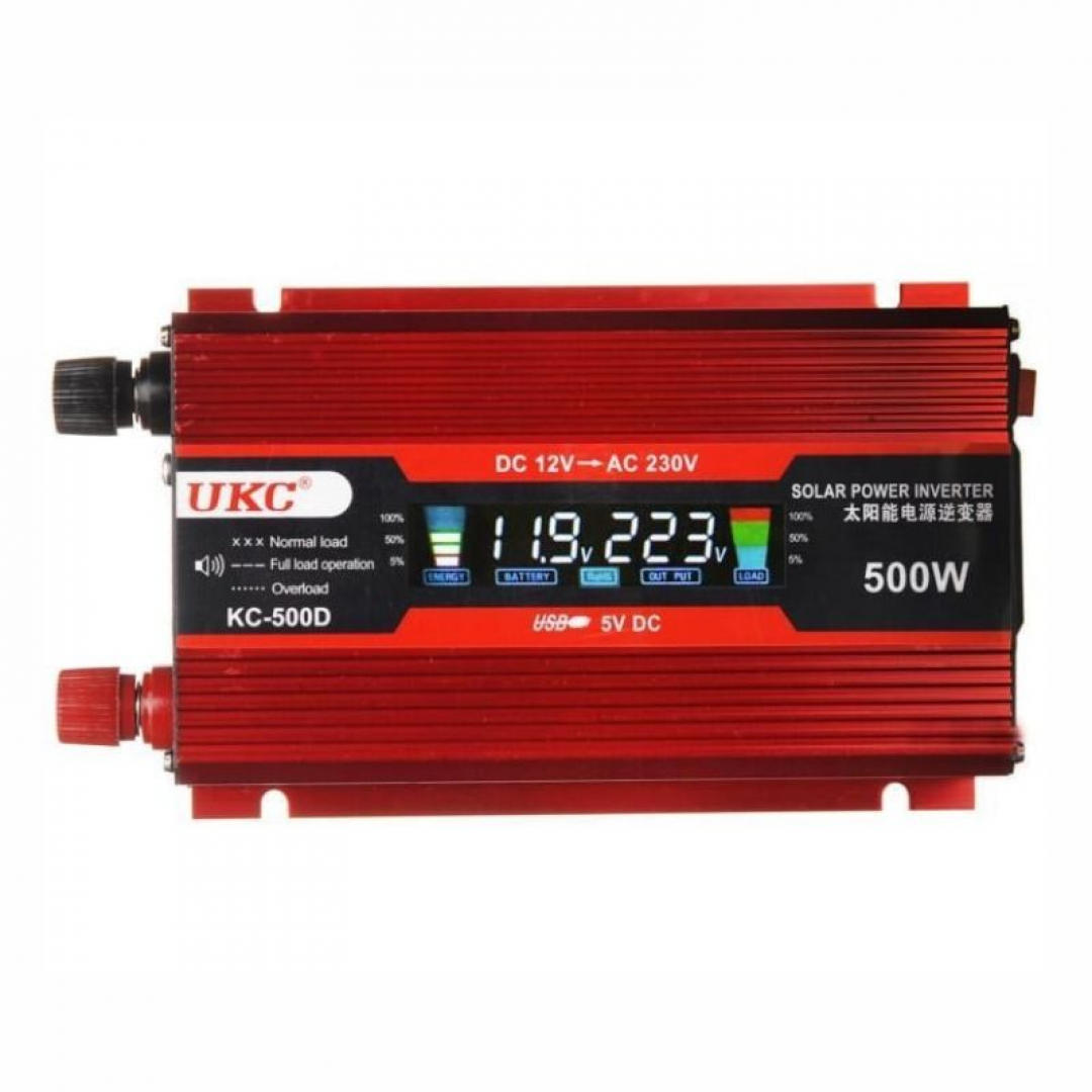 Перетворювач напруги UKC KC-500D 12V → 230V, 500W, LCD, USB
