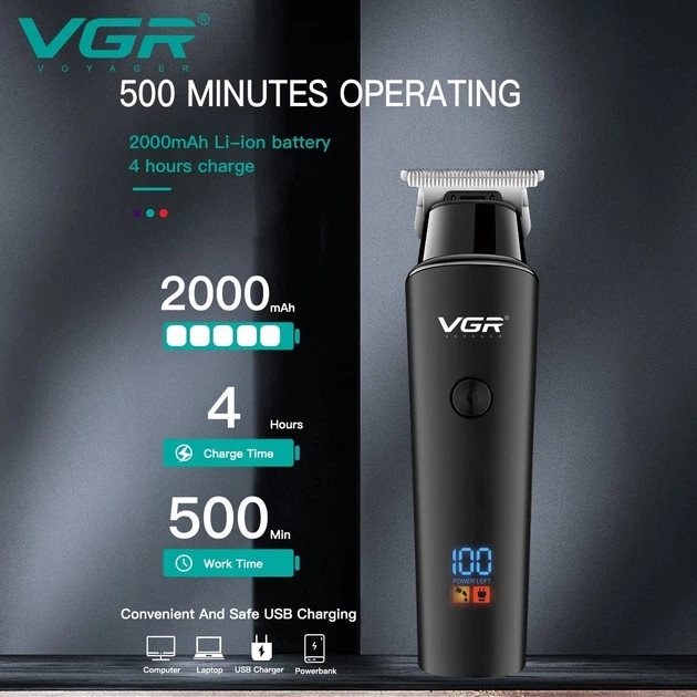 Машинка для гоління акумуляторна VGR V-937 Hair Trimmer тример для стрижки волосся — 3