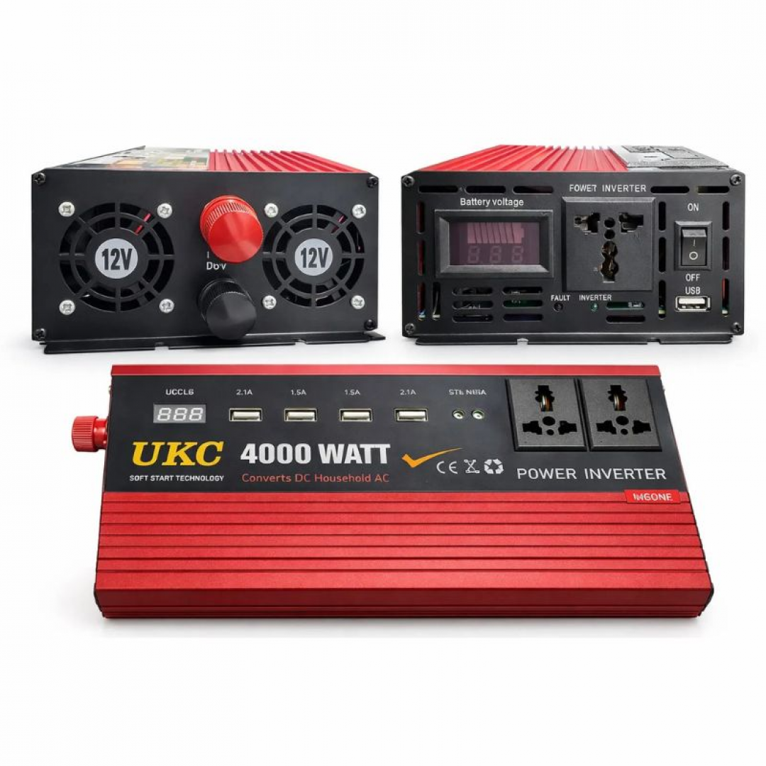 Перетворювач напруги UKC 4000W 12V → 220V, автомобільний інвертор — 2