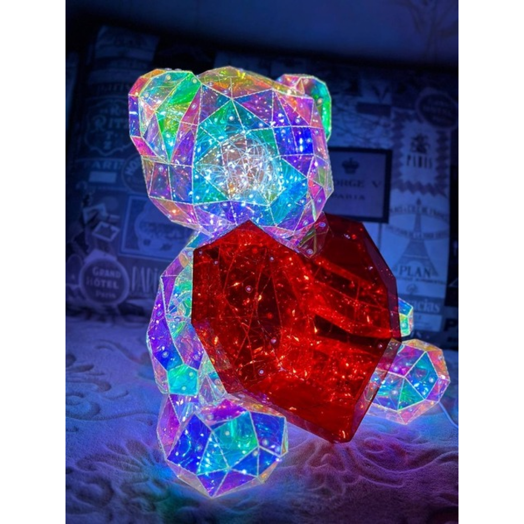 Нічник 3D «Ведмедик з серцем», голографічний ефект, USB (20×14 см)