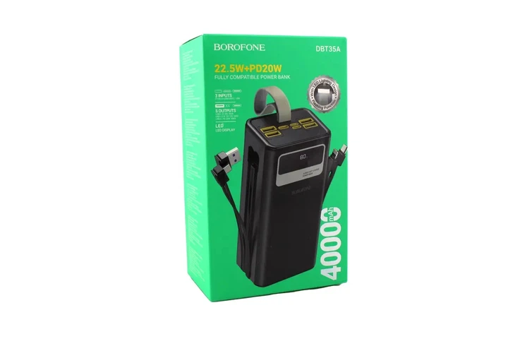 Портативний зарядний пристрій Power Bank BOROFONE DBT35A 40000mAh із вбудованими кабелями Black — 4
