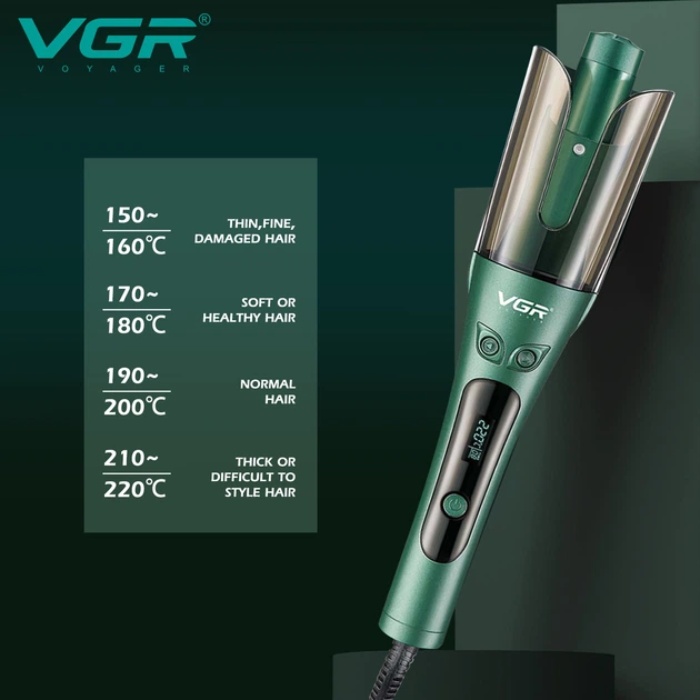 Стайлер-плойка для автоматичної завивки волосся VGR V-583 LCD display/Green — 4
