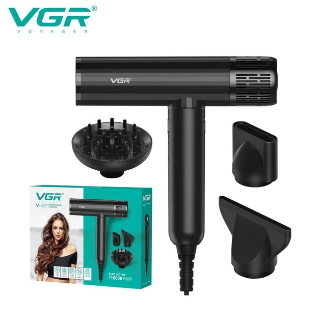 Фен професійний VGR V-427, 4 рівні обдування, 3 рівні температури, 11000 RPM, 3 насадки — 4