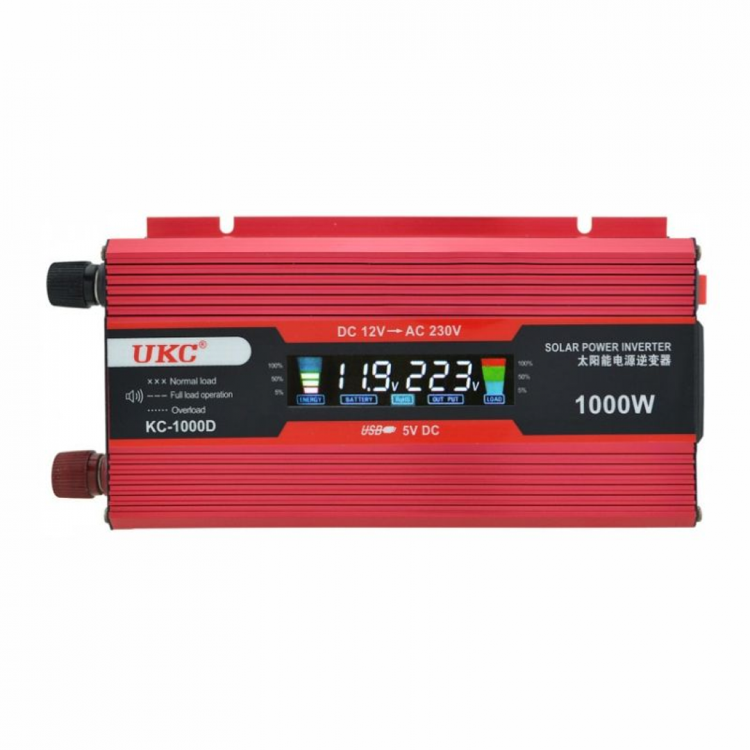 Перетворювач напруги UKC KC-1000D 12V → 230V, 1000W, LCD, USB