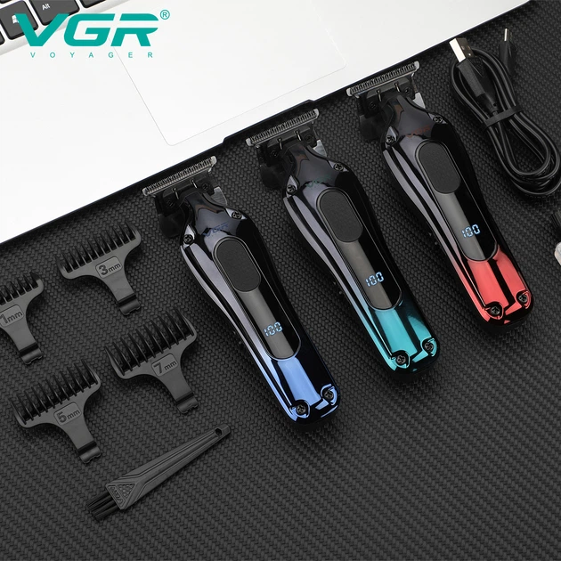 Тример VGR V-998 GREEN, 4 насадки, LED display універсальний прилад для стрижки волосся, бороди та вусів — 3