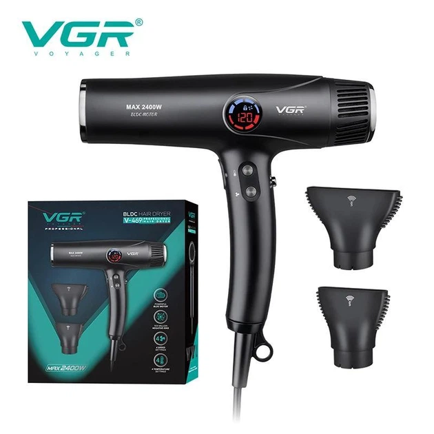 Професійний фен VGR V-469 2400 Вт з цифровим дисплеєм, іонізацією та 2 насадками