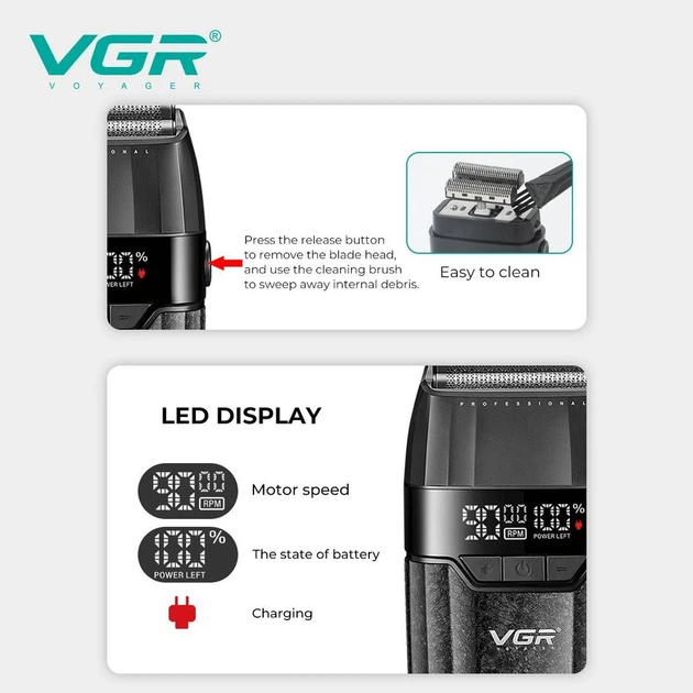 Електробритва VGR V-640S Black з LED-дисплеєм та подвійним лезом — 4